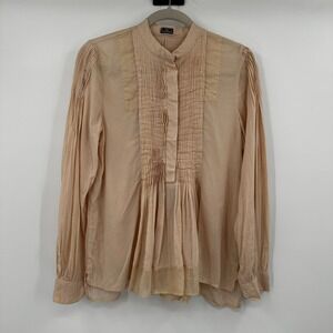 Malene Birger Solferino Pleated Tunic Blouse Shirt Beige Viscose Cotton Size 34